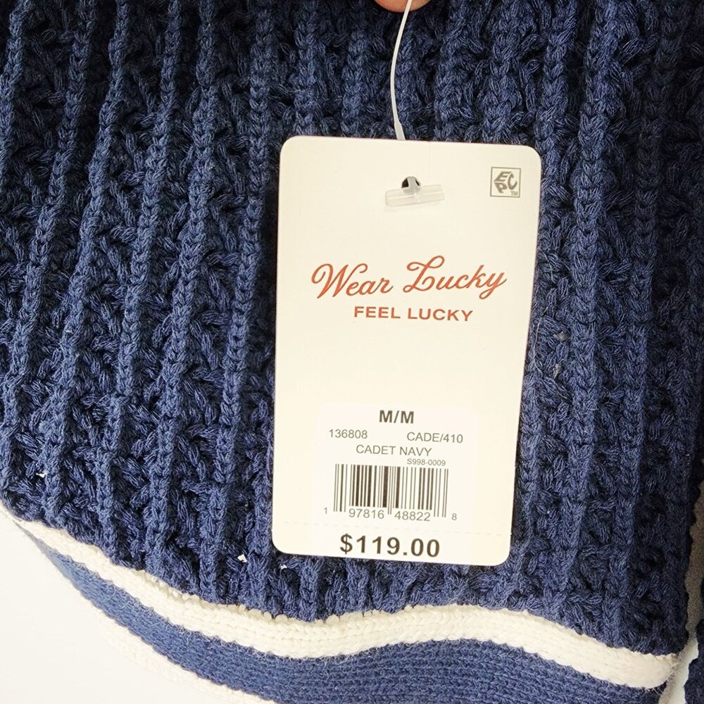 Lucky Brand Navy & White Knit Button Cardigan Sweater Womens M Lightweight New - Picture 5 of 7